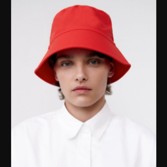 Zara Red Rubberized Bucket Hat Sz M NWT main image 4